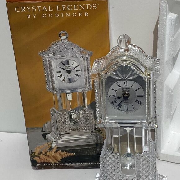Crystal Legends By Godinger Clear Crown Grandfather Shelf Clock OS - Picture 2 of 10